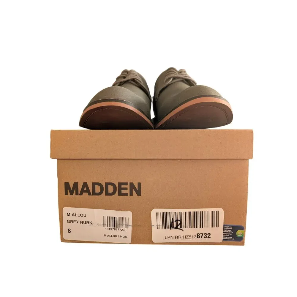 Madden Oxford M-Allou Mens 8 Grey Nubuck Lightweight Lace Up Dress‎ Shoes NWB